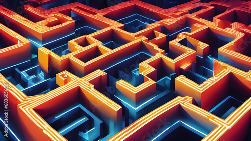 maze labyrinth 3d perspective concept illustration 