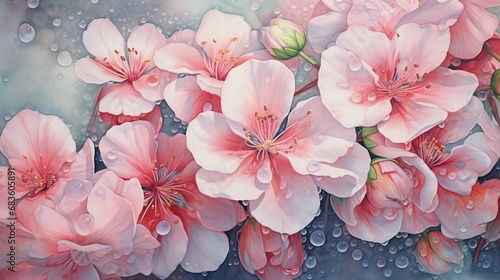 "A serene, early morning dew painting intricate patterns on delicate petals."