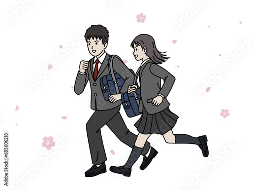 新学期に向けて走る学生、中高生の男女