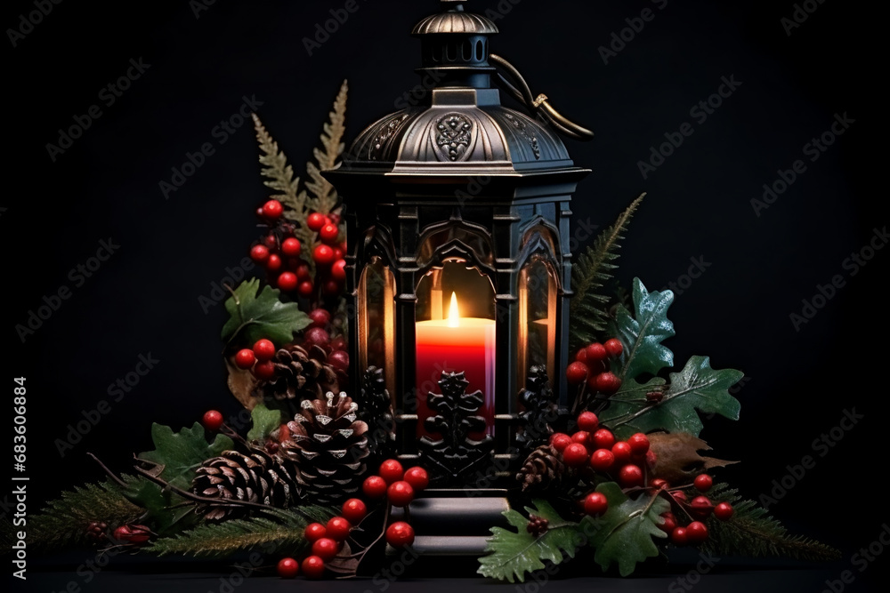 christmas composition with lantern, AI Generative. christmas composition with lantern, AI Generative.