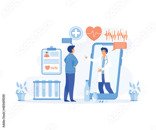Online medical consultation and support services concept. Doctor videocalling on smartphone screen. flat vector modern illustration 
