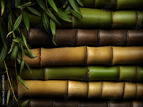bamboo chutes with leaves photo