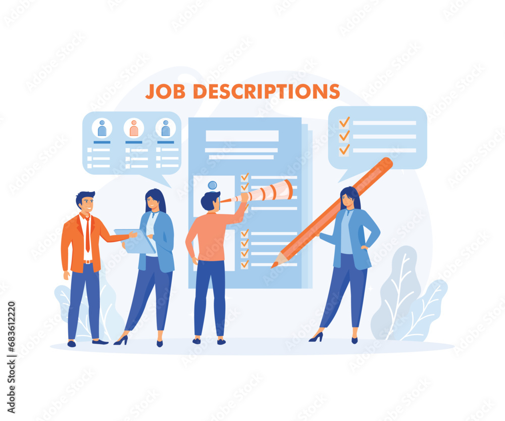  Tiny Employer Characters Reading Personnel Resume, Applicants Searching Job Learning Offers in Internet Resource.  flat vector modern illustration 