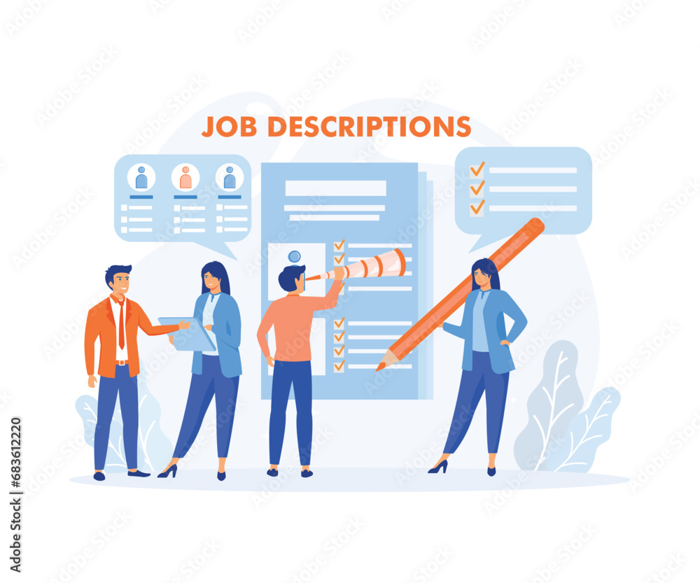 Tiny Employer Characters Reading Personnel Resume, Applicants Searching Job Learning Offers in Internet Resource. flat vector modern illustration Tiny Employer Characters Reading Personnel Resume, Applicants Searching Job Learning Offers in Internet Resource. flat vector modern illustration