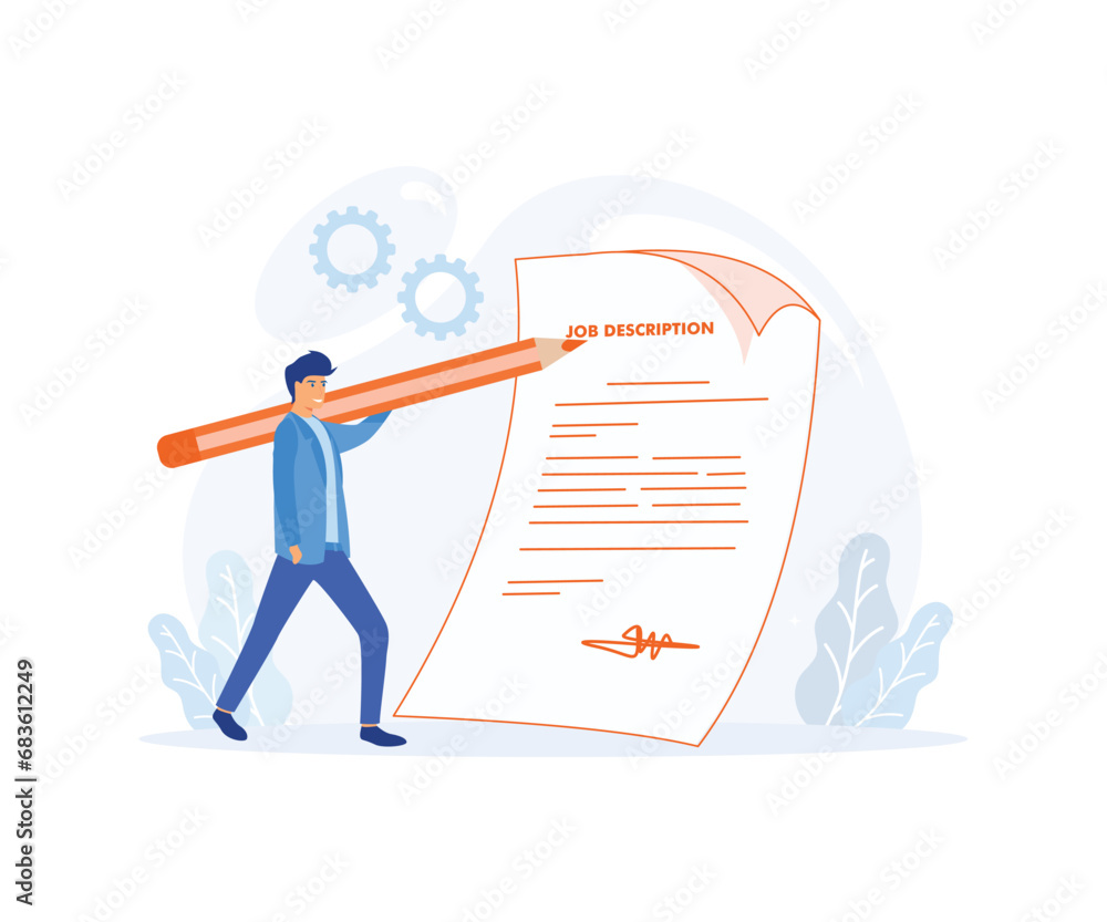  Company employee writing job description in flat design. flat vector modern illustration 