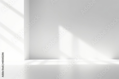 Blurred abstract white studio background for product presentation. Empty room with shadows of window. Display product  Generative AI 