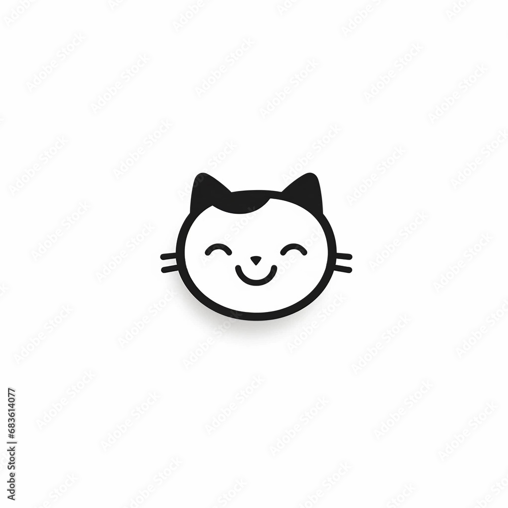 Minimalist Smiling Cat Face Icon or Logo on a White Background Minimalist Smiling Cat Face Icon or Logo on a White Background