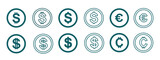 dollar design set icon, symbol inside aesthetic blue circle, vector eps 10