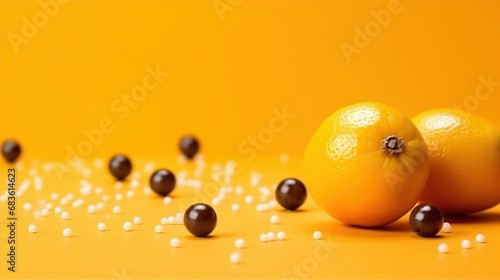 An Minimalistic Yellow Passion Fruit Fruits on Yellow Background With Copy Space photo