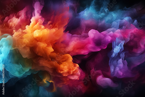 Colorful Smoke Dance: Abstract Swirls on Dark Canvas