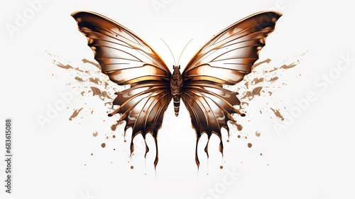 Beautiful Contemporary Gold Color Butterfly Effect On White Background