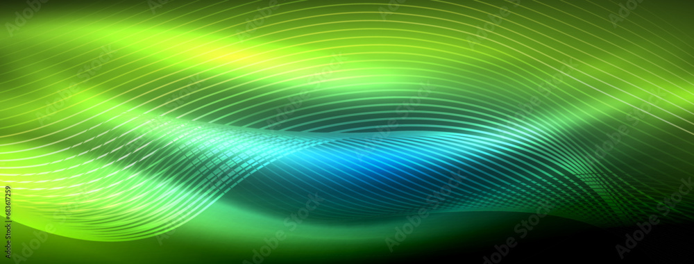 Glowing neon wave abstract background - vibrant, luminescent waves pulsate in a captivating and electrifying display Glowing neon wave abstract background - vibrant, luminescent waves pulsate in a captivating and electrifying display