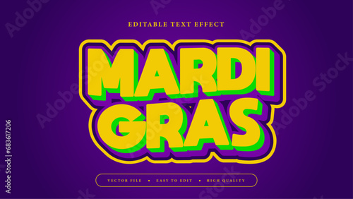Editable text effect. Yellow mardi gras text on purple background.