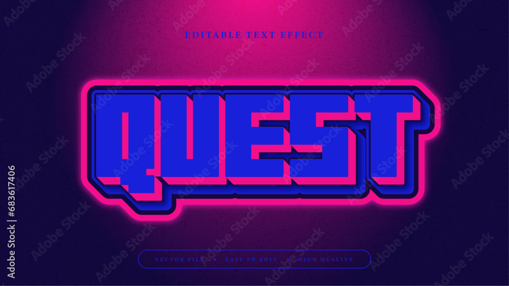 Editable text effect. Blue quest text on gradient pink background.