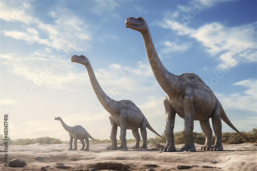 giant brochiosaurus isolated on white, hyper realistic illustration.