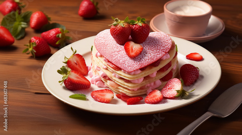 Heart-Shaped Strawberry Pancakes, Generative AI