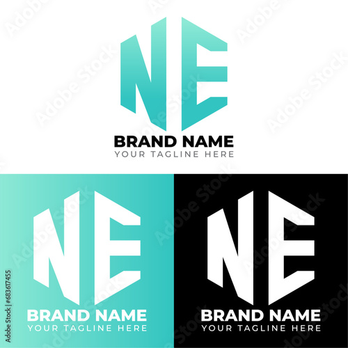 N E Double Letters Polygon Logo, Two letters N E logo design, Minimalist creative vector logo design template