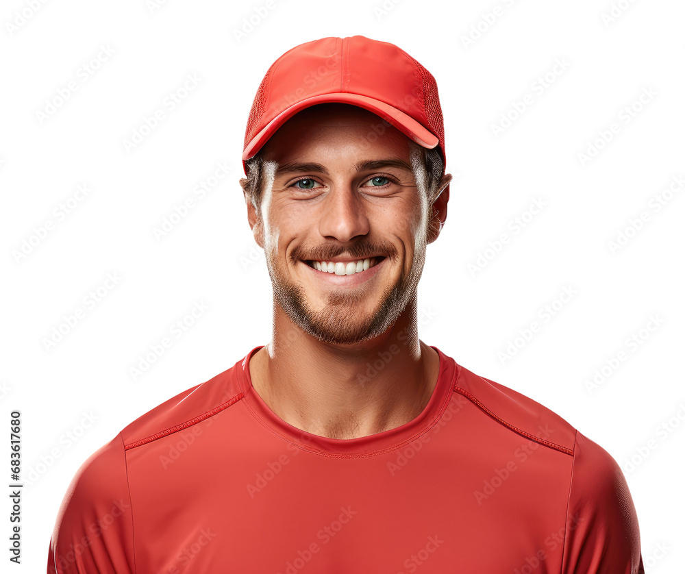 Sportsman wearing red t-shirt and cap isolated on transparent background Sportsman wearing red t-shirt and cap isolated on transparent background
