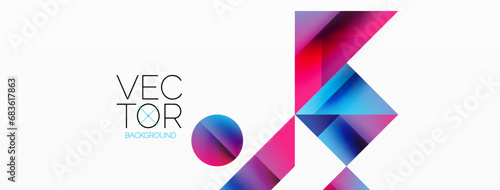 Geometric background with squares, triangles, circles. Shapes harmoniously interact, creating visually striking design for digital designs, presentations, website banners, social media posts
