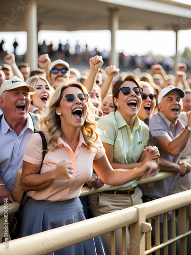 horserace fans cheering in stands