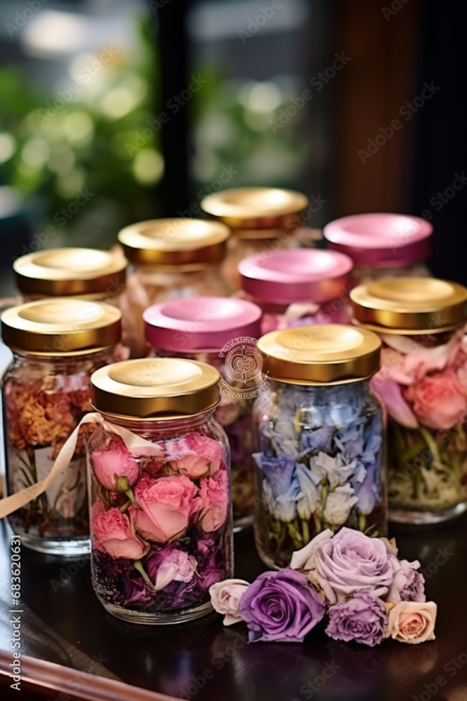 A stunning arrangement of assorted tea blends in elegant jars, inviting a moment of relaxation and indulgence for a deserving mom on Mother's Day.