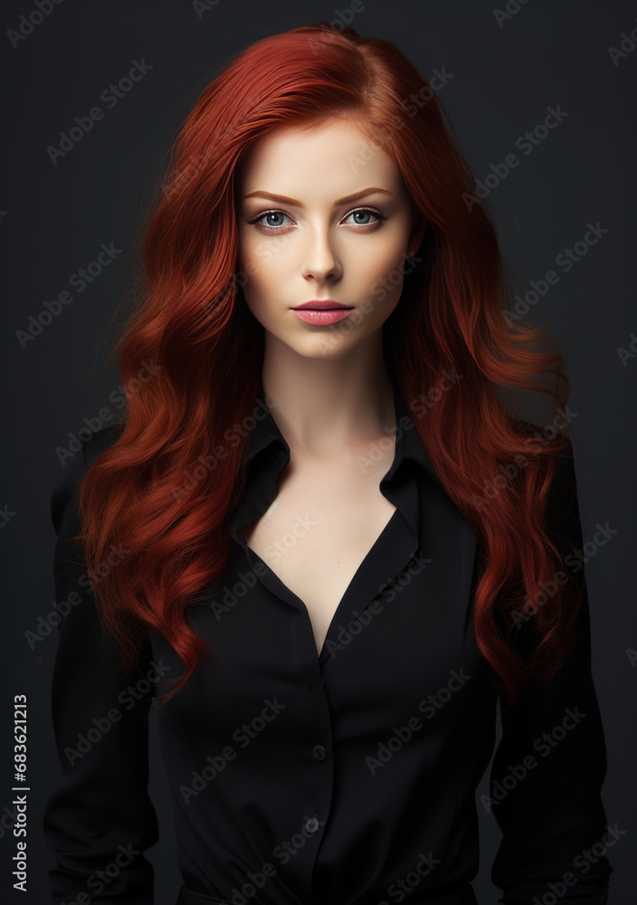 Beautiful Woman Model with red Hair and pale Skin on clear Background Portrait half Body Shot
Beautiful Woman Model with red Hair and pale Skin on clear Background Portrait half Body Shot