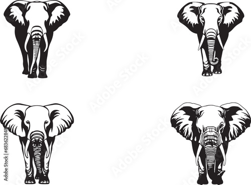 Set of black elephant  silhouette, on white background, isolated