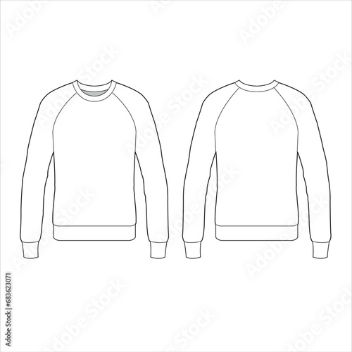 Vector raglan long sleeve Sweatshirt technical fashion flat sketch vector illustration template