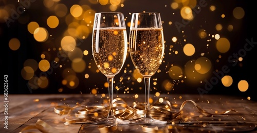 Banner of toast of champagne or sparkling wine, a look of Elegance for New Year's Eve or Wedding photo