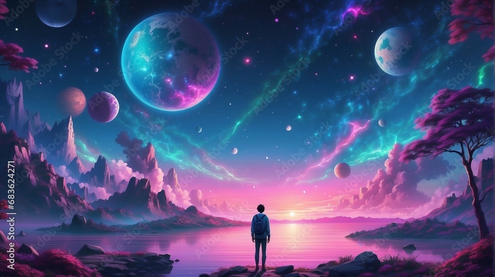 Fototapeta premium Lofi Astral Landscape Wallpapper