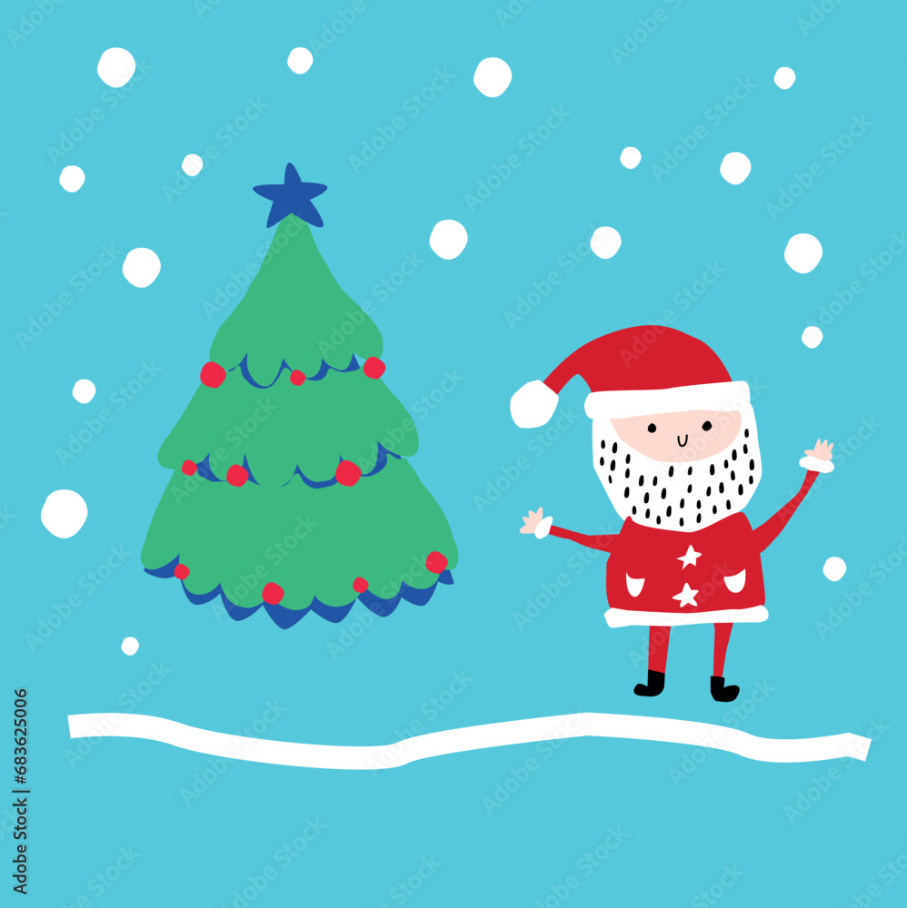 Merry Christmas and Happy New Year, Colorful illustrations vector mode for graphic design of Santa Claus, Christmas tree, funny cat, for design of posters, cards and appliques in different support. Merry Christmas and Happy New Year, Colorful illustrations vector mode for graphic design of Santa Claus, Christmas tree, funny cat, for design of posters, cards and appliques in different support.