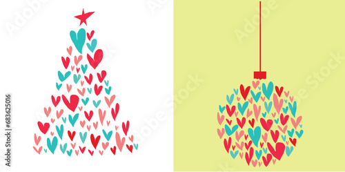 Merry Christmas and Happy New Year, Colorful illustrations vector mode for graphic design of Santa Claus, Christmas tree, christmas decorations, for design of posters, cards and appliques in different