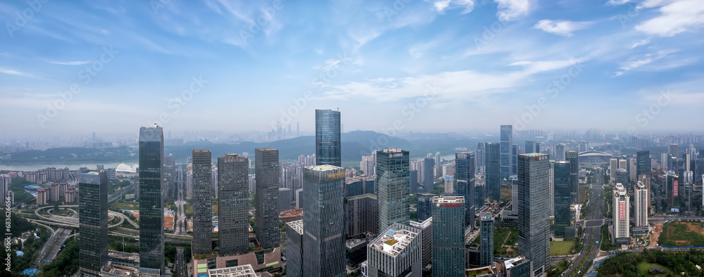 Naklejka premium Aviation in China Nanning Modern Urban Architectural Landscape Skyline