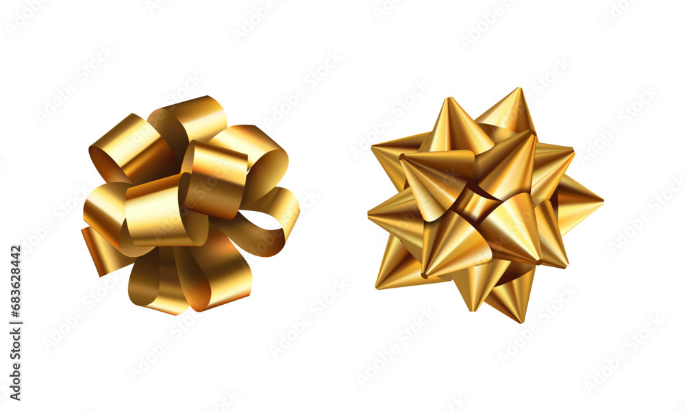 Vector gold ribbons and bows for wrapping present box set Vector gold ribbons and bows for wrapping present box set