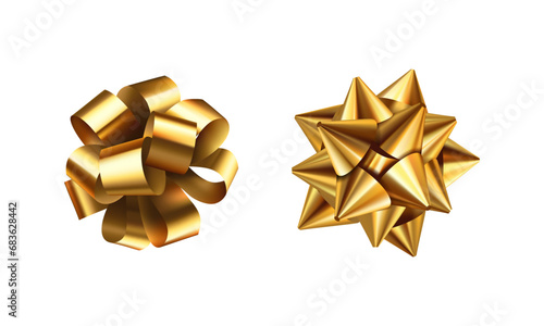 Vector gold ribbons and bows for wrapping present box set