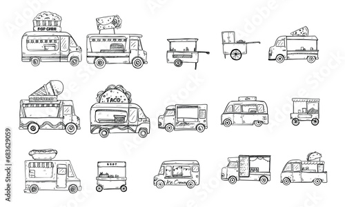 food truck handdrawn illustration engraving