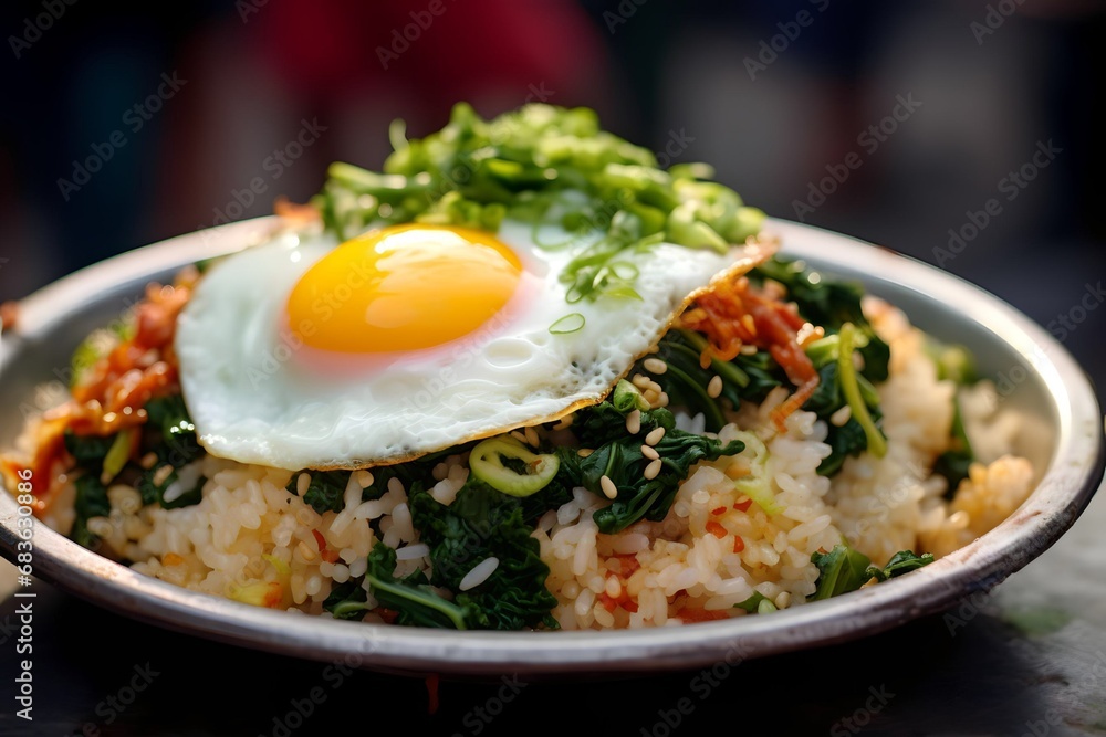 Fried Rice with Kale and fried egg street Food Fried Rice with Kale and fried egg street Food