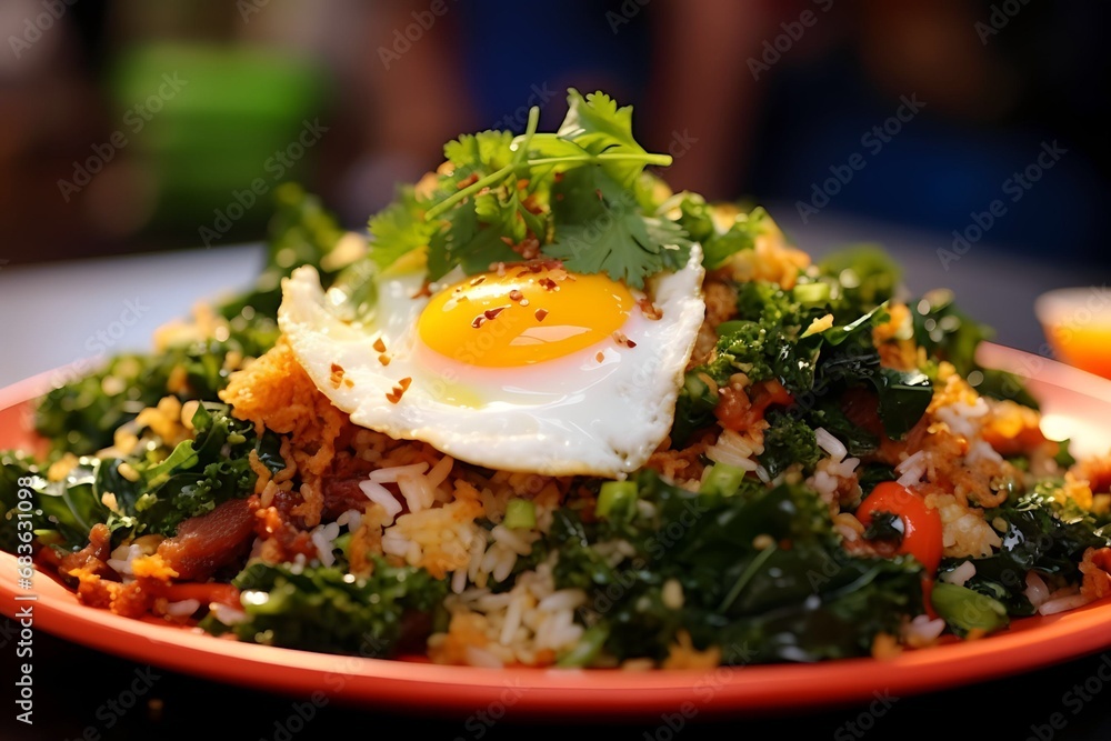 Fried Rice with Kale and fried egg street Food Fried Rice with Kale and fried egg street Food