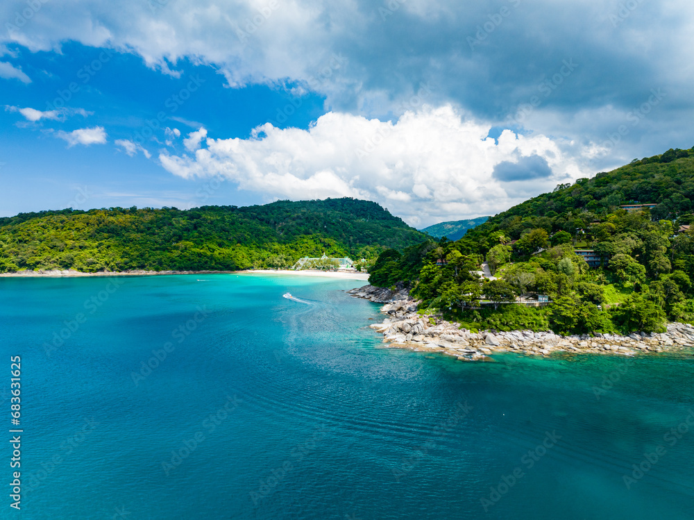 Aerial view drone shot of Tropical seashore in Phuket island thailand,Beautiful sea landscape background Aerial view drone shot of Tropical seashore in Phuket island thailand,Beautiful sea landscape background