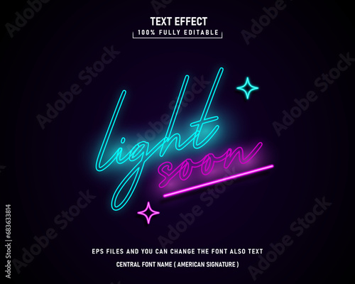 Neon light script editable text effect