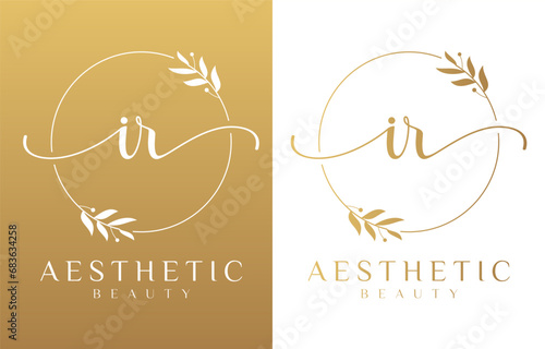 Letter IR Beauty Logo with Flourish Ornament