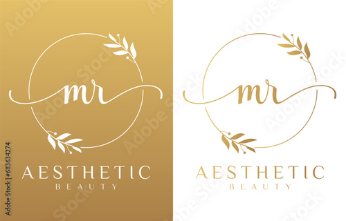 Letter MR Beauty Logo with Flourish Ornament