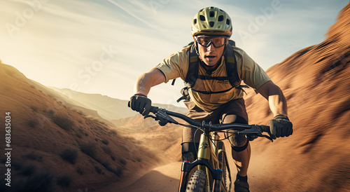 man mountain bike in mountain road and canyons scenery