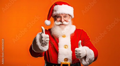 santa claus on orange background with thumbs up
