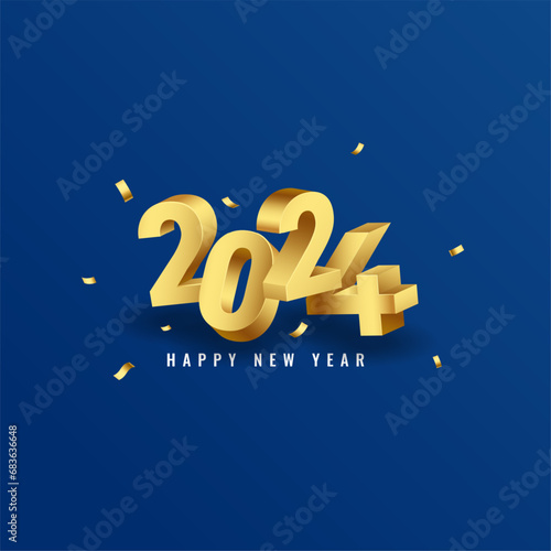 3d style 2024 new year celebration background with confetti decor
