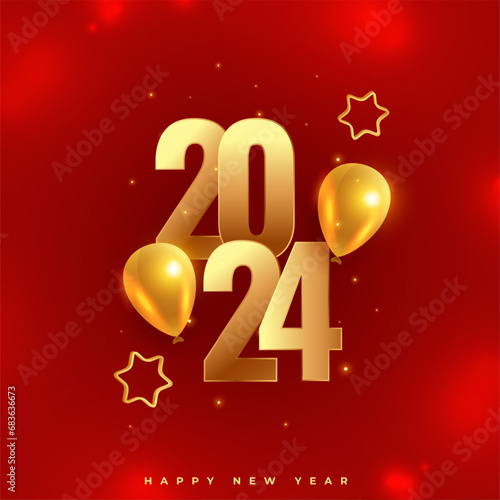 happy new year 2024 shiny background with balloon and star
