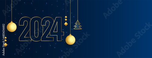 line style 2024 new year eve banner with xmas decoration photo