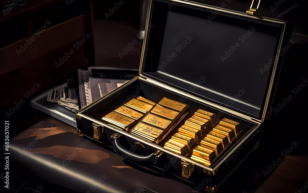 gold bars in a suitcase with charts, gold investment concept. generative ai gold bars in a suitcase with charts, gold investment concept. generative ai