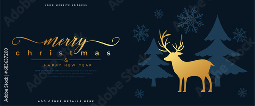 Photographie decorative merry christmas festive wishes wallpaper with golden reindeer
