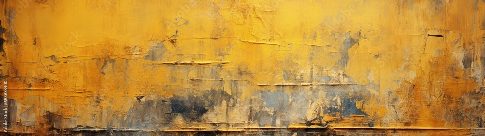 Vibrant Yellow Abstract Wall with Contrasting Colors and Textures